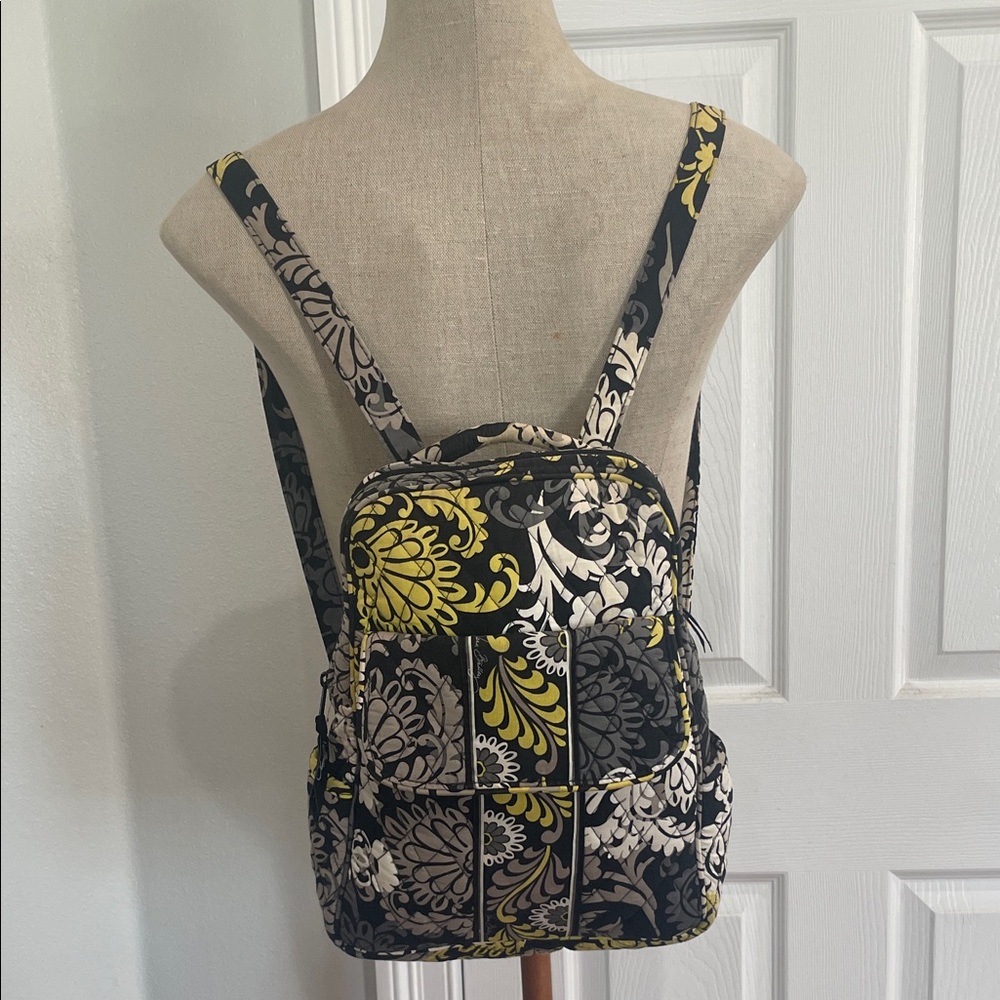 Vera Bradley Baroque quilted floral Backpack travel campus school book bag black